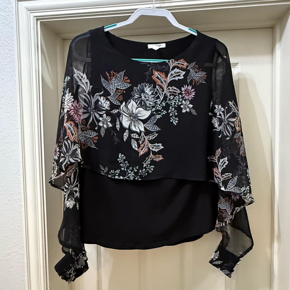 Maurices Black Top with Orange and Gray Pattern